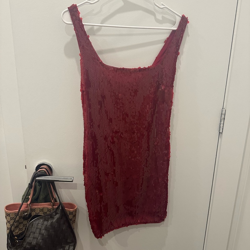 Staud Eclipse Red Sequin Sleeveless Dress - Picture 4 of 7